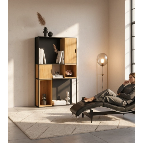 REGAŁ NA KSIĄŻKI METALOWE DREWNO LITE DĄB JESION OLCHA RNK-163